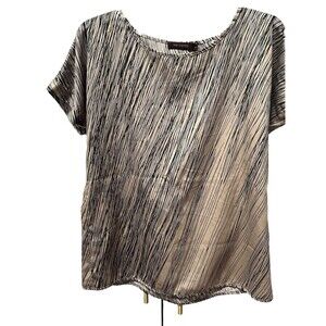 The Limited Tan Black Short Sleeve Shirt Top Womens Sz M Stretch Striped Novel